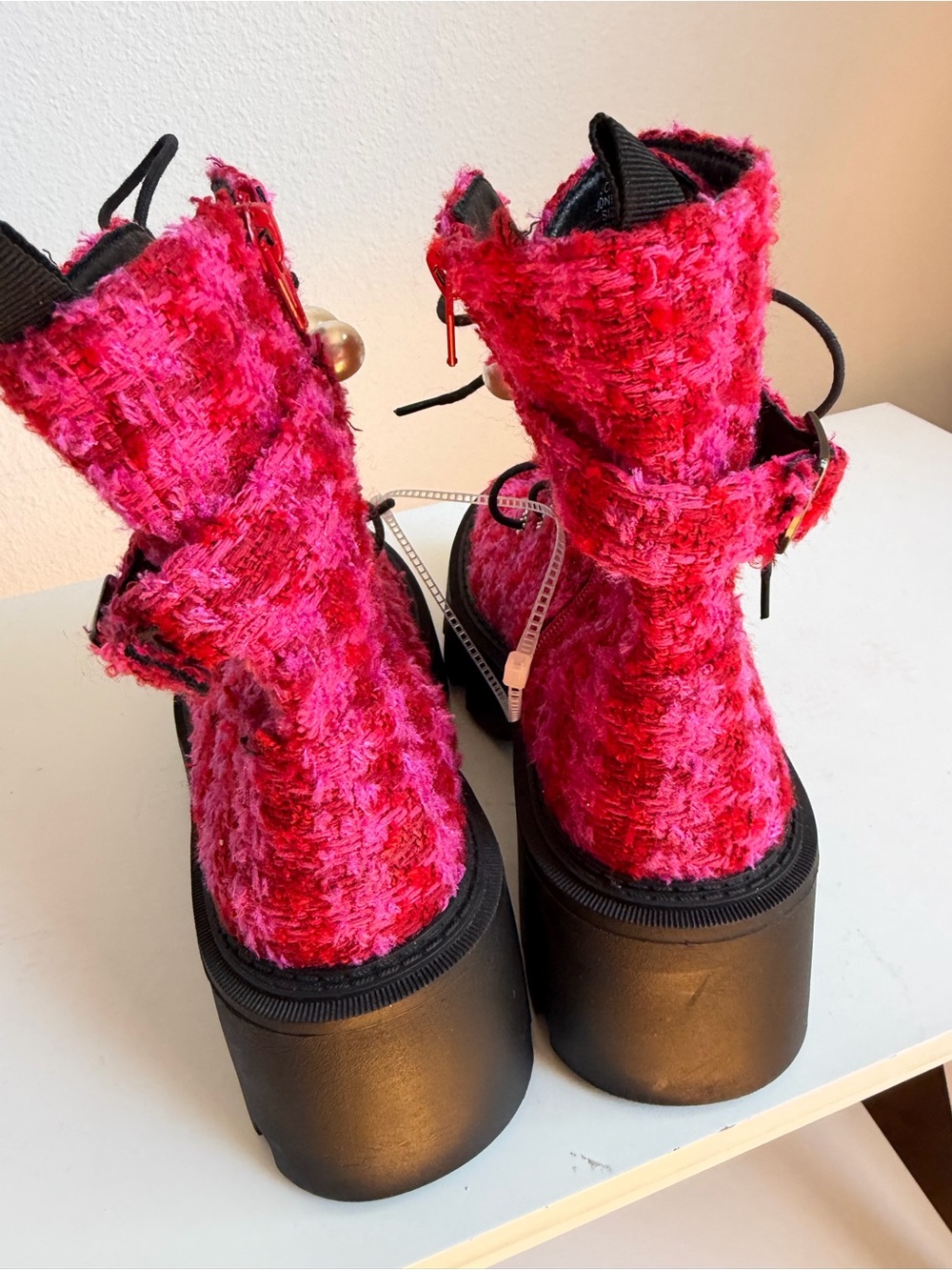 NWT Betsey Johnson Jonnie Embellished Combat Booties Sz 7 - Picture 13 of 14